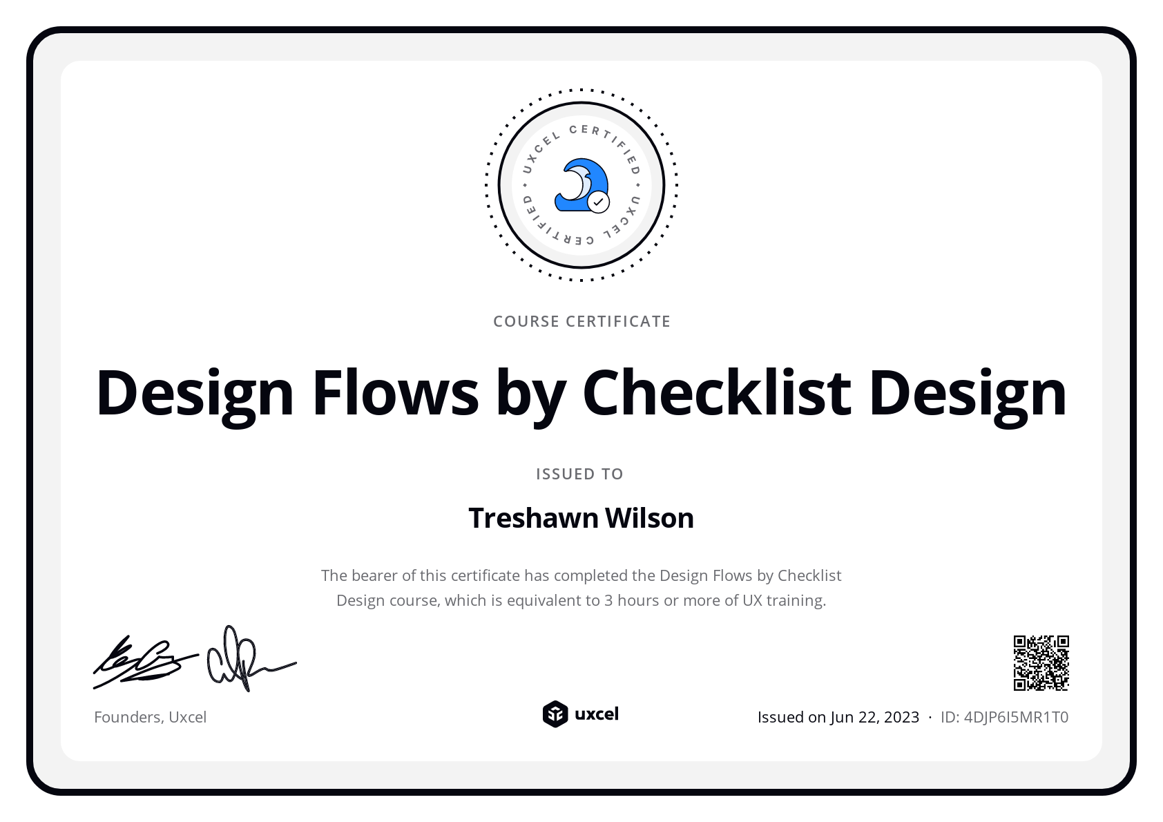 Tré Wilson's certificate